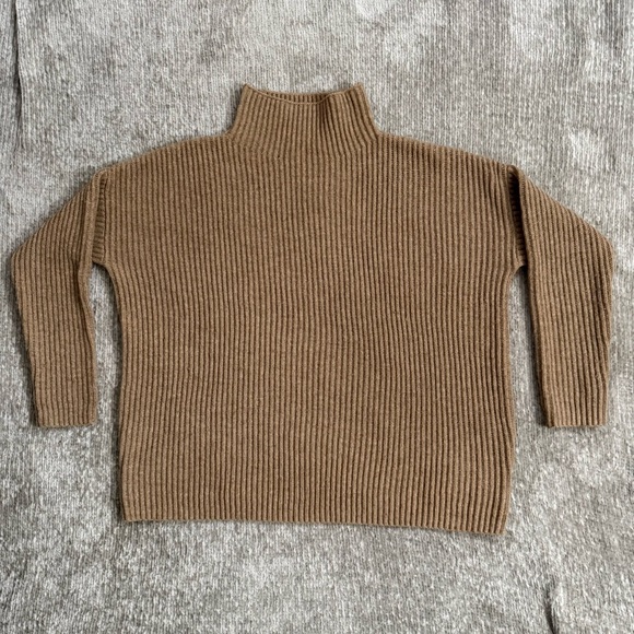 French Connection Wool Blend Ribbed Mock Neck Sweater Camel Brown Size M Fall - Picture 1 of 6